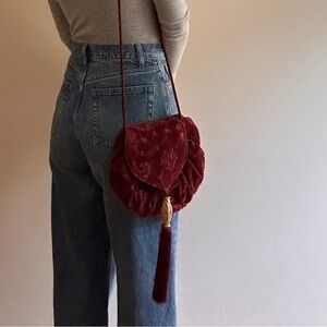 Vintage Holt Renfrew Dark Red Velvet Purse with Tassel